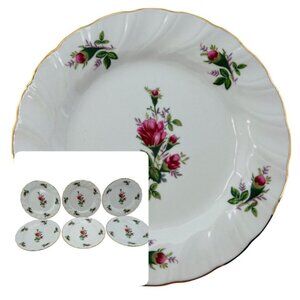 6 Vintage Truly Tasteful Floral Dessert Bread Plates Pink Roses Gold Trim 7.5"